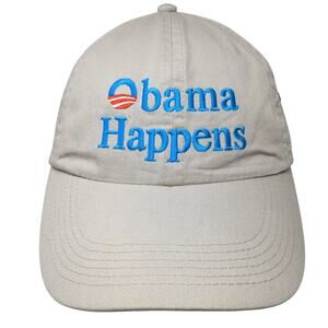 Obama Happens Slideback Hat Beige One Size Solid Embroidered Harriton